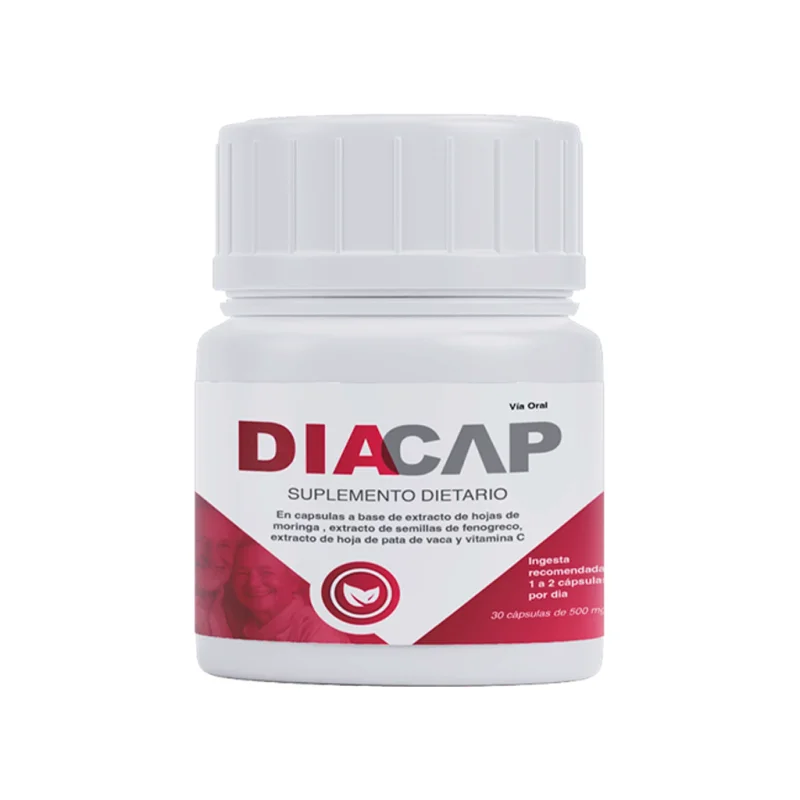 Diacap — frasco y caja del suplemento dietario en cápsulas, 30 cápsulas de 500 mg